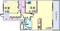アルファステイツ朝霧丘 3階2LDKの間取り