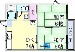 ハイツ野々上 2DKの間取図画像