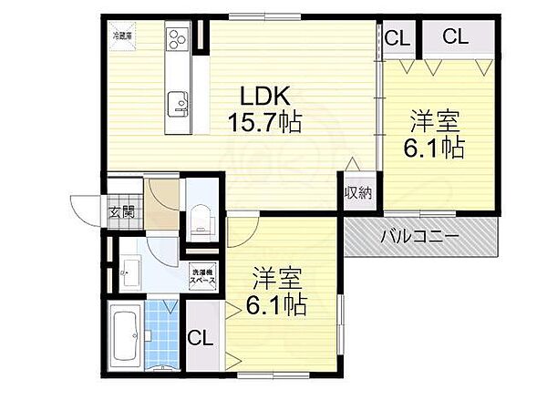 大阪府大阪市住吉区万代４丁目(賃貸アパート2LDK・3階・62.20㎡)の写真 その2