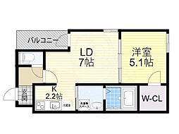 フジパレス住吉長居1番館 3階1LDKの間取り