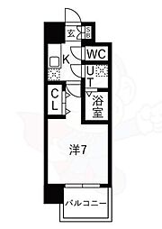 レジュールアッシュあびこ 7階1Kの間取り