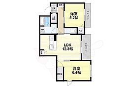ファイブコート三国ヶ丘 2LDKの間取図画像