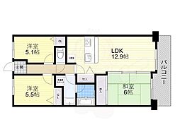 浅香山グリーンマンション 3LDKの間取図画像