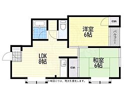ライズ・ワン南新町 2DKの間取図画像