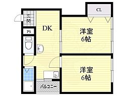 マンション丸保 2DKの間取図画像