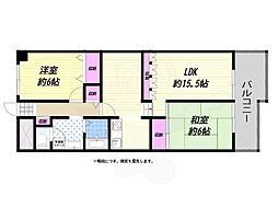 朝日プラザ松原B棟 2LDKの間取図画像