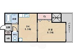 サンコート住吉 1DKの間取図画像