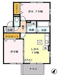 ロートガーデン　Ｆ 1階2LDKの間取り