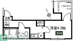 メルディア東大宮III 3階1Kの間取り