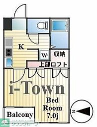 クリスタルガーデン 1階1Kの間取り