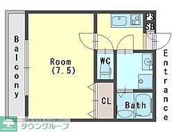 カサデルソル岩槻 1階1Kの間取り