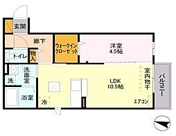 フォレストコート大宮 1階1LDKの間取り