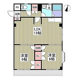 リブレス大宮 1階2LDKの間取り
