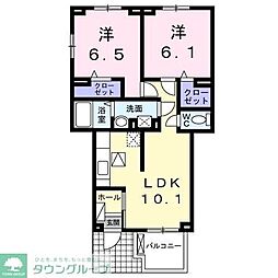 ベルフルールＡ 1階2LDKの間取り
