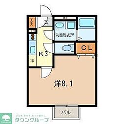 アムール　プリエ 2階1Kの間取り