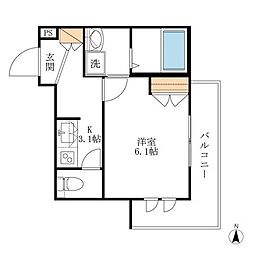 氷川参道メゾンテラーダ2 1Kの間取図画像