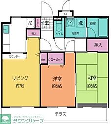 クールヴェール3番館B号棟 2LDKの間取図画像