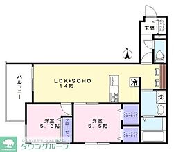 スクエアード上木崎 2LDKの間取図画像