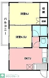 マンションしらかわ 2DKの間取図画像