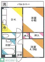 石川第一マンション 2DKの間取図画像