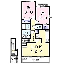 プラシード　ツバサ　III 2階2LDKの間取り