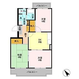 ネオシャルム織戸 3DKの間取図画像