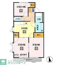 グレース田喜野井3番館 3DKの間取図画像