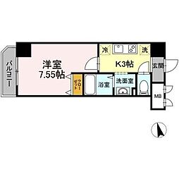 アンクレージュ西船橋 1Kの間取図画像