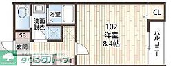 アルファリンデン 1Kの間取図画像