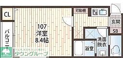 アルファリンデン 1Kの間取図画像
