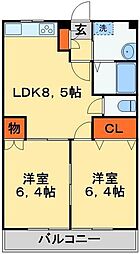 コンフォール木田 2LDKの間取図画像