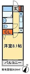 グランクラッセ津田沼B 1Kの間取図画像
