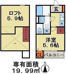 京成千原線 千葉寺駅 徒歩12分の賃貸アパート 2階1Kの間取り