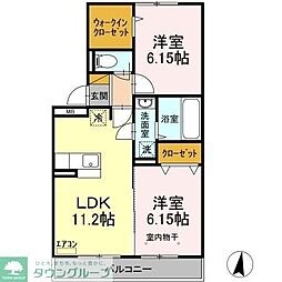 ＰＡＲＫ　ＨＩＬＬＳ　ＭＩＹＡＫＯ　Ｂ棟 3階2LDKの間取り