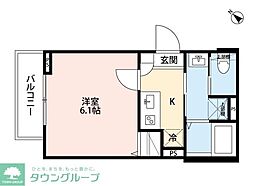 ルナネスト津田沼 3階1Kの間取り