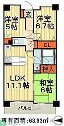アプレ千葉センターコート 8階2LDKの間取り