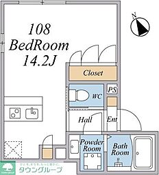 ウィンドテラス津田沼 2階ワンルームの間取り