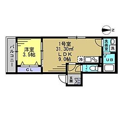 ベルシャンテ八千代台 1階1LDKの間取り