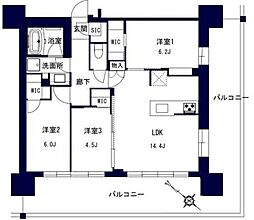 センチュリー千葉みなと 5階3LDKの間取り