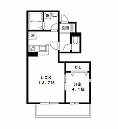 エコーハイツ 1階1LDKの間取り