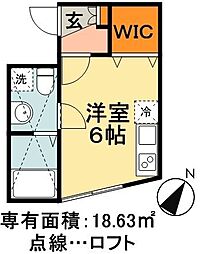 クレセル本千葉 2階ワンルームの間取り