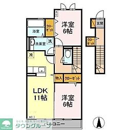 サンライズ 2階2LDKの間取り