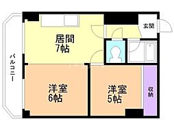 サイレンス琴似（旧カーサ琴似） 3階2DKの間取り