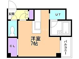 グランドール琴似 2階ワンルームの間取り