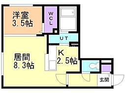 JR函館本線 琴似駅 徒歩9分の賃貸マンション 4階1LDKの間取り