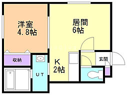 サンクレスト発寒中央 2階1LDKの間取り