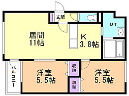 ル・グラン宮の沢 3階2LDKの間取り