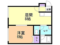 グリーンヒル2 2階1DKの間取り