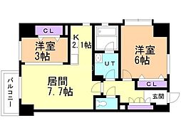 ＰＲＩＭＥ　ＵＲＢＡＮ宮の沢 4階2DKの間取り