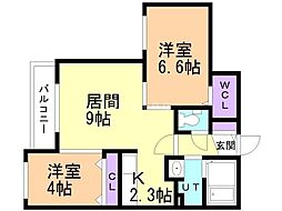 サクラブール宮の沢 4階2LDKの間取り